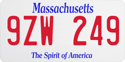 MA license plate 9ZW249
