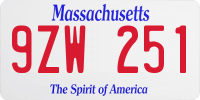 MA license plate 9ZW251