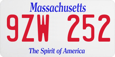MA license plate 9ZW252