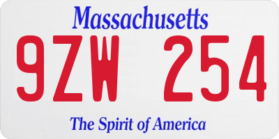 MA license plate 9ZW254