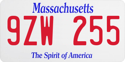 MA license plate 9ZW255