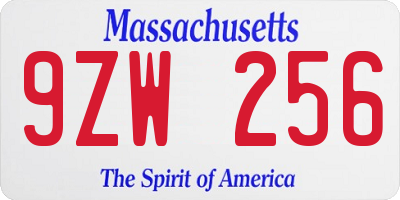 MA license plate 9ZW256