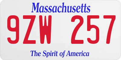 MA license plate 9ZW257