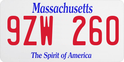 MA license plate 9ZW260
