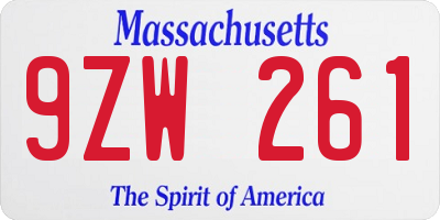 MA license plate 9ZW261