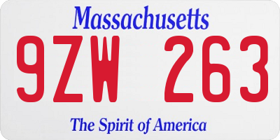 MA license plate 9ZW263