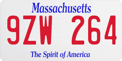MA license plate 9ZW264