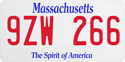 MA license plate 9ZW266