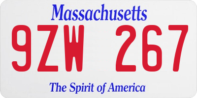 MA license plate 9ZW267