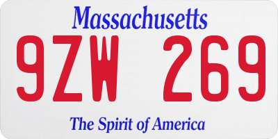 MA license plate 9ZW269