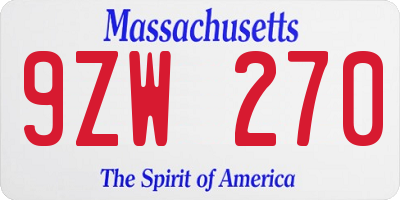 MA license plate 9ZW270