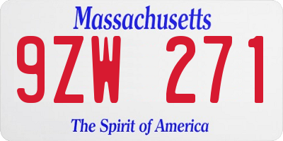 MA license plate 9ZW271