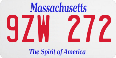 MA license plate 9ZW272