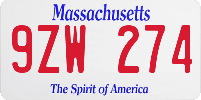 MA license plate 9ZW274