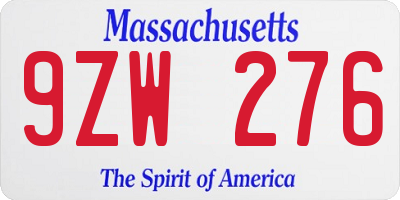 MA license plate 9ZW276