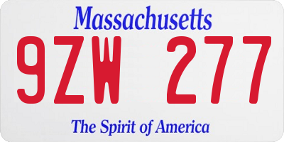 MA license plate 9ZW277