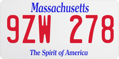 MA license plate 9ZW278