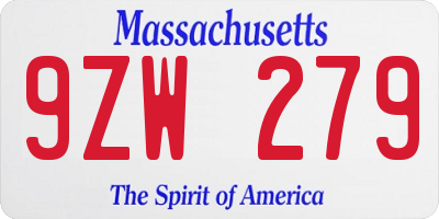 MA license plate 9ZW279