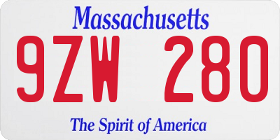 MA license plate 9ZW280