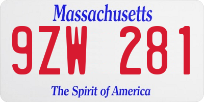 MA license plate 9ZW281