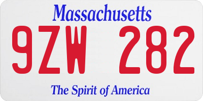 MA license plate 9ZW282