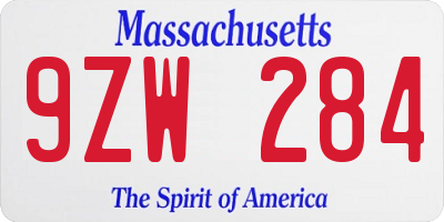 MA license plate 9ZW284