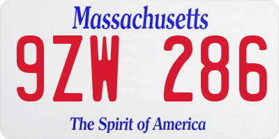 MA license plate 9ZW286