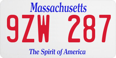 MA license plate 9ZW287