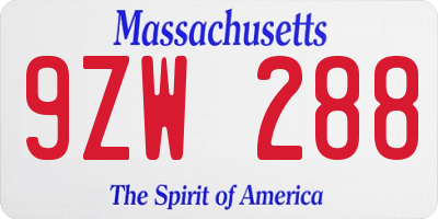 MA license plate 9ZW288