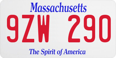 MA license plate 9ZW290