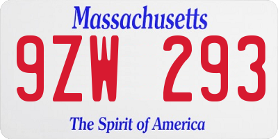 MA license plate 9ZW293