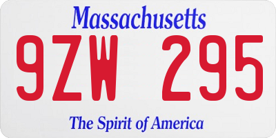 MA license plate 9ZW295