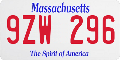MA license plate 9ZW296