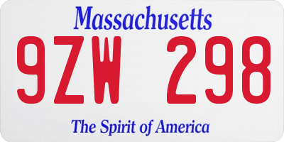 MA license plate 9ZW298