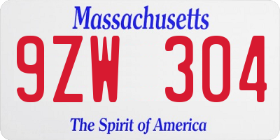 MA license plate 9ZW304