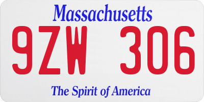 MA license plate 9ZW306