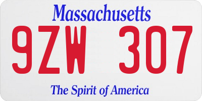 MA license plate 9ZW307