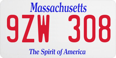 MA license plate 9ZW308