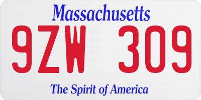 MA license plate 9ZW309