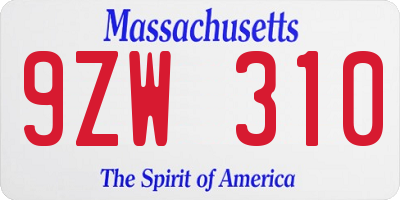 MA license plate 9ZW310