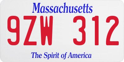 MA license plate 9ZW312