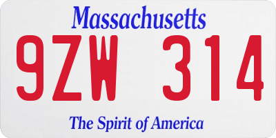 MA license plate 9ZW314