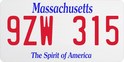 MA license plate 9ZW315