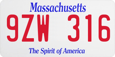 MA license plate 9ZW316