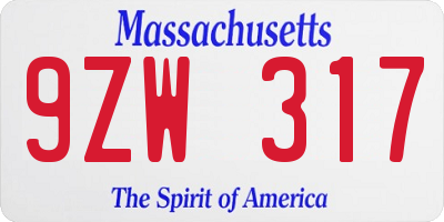 MA license plate 9ZW317