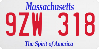 MA license plate 9ZW318