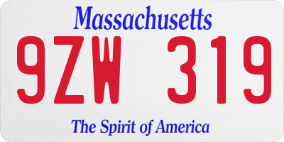 MA license plate 9ZW319