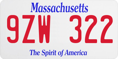 MA license plate 9ZW322