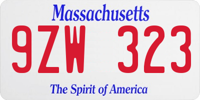 MA license plate 9ZW323