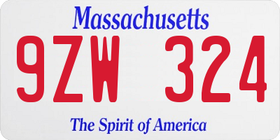 MA license plate 9ZW324